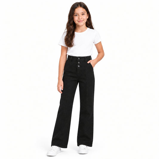 JEANS NEGRO PARA NIÑA TIRO ALTO