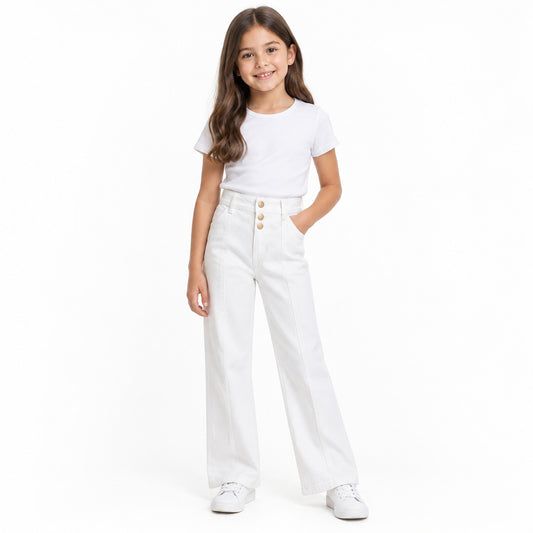 JEANS BLANCO PARA NIÑA TIRO ALTO