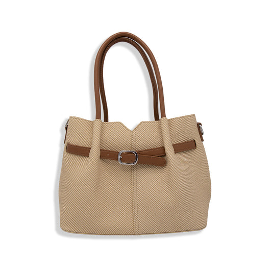 BOLSO DE MANO BEIGE CON TEXTURA TEJIDA
