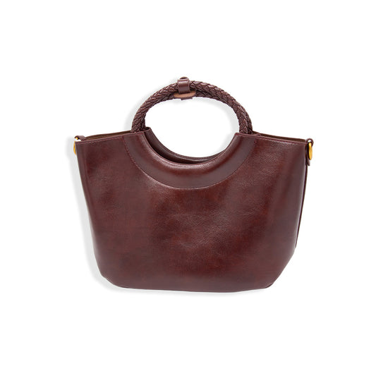 BOLSO DE MANO MARRÓN CON ASA TRENZADA