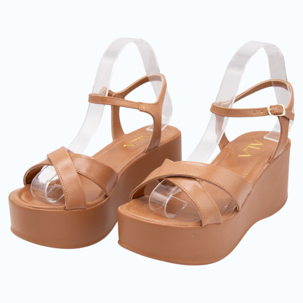 PLATAFORMA TIRAS GRUESAS CRUZADAS CARAMEL