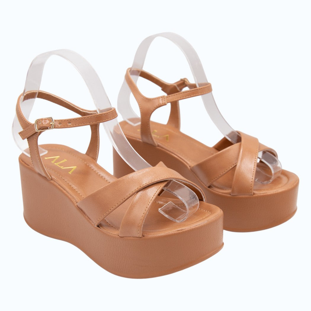 PLATAFORMA TIRAS GRUESAS CRUZADAS CARAMEL