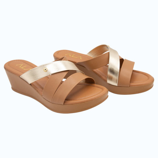PLATAFORMA DE METER PIE BEIGE/DORADO