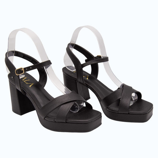 SANDALIAS PLATAFORMA TACÓN ANCHO NEGRAS