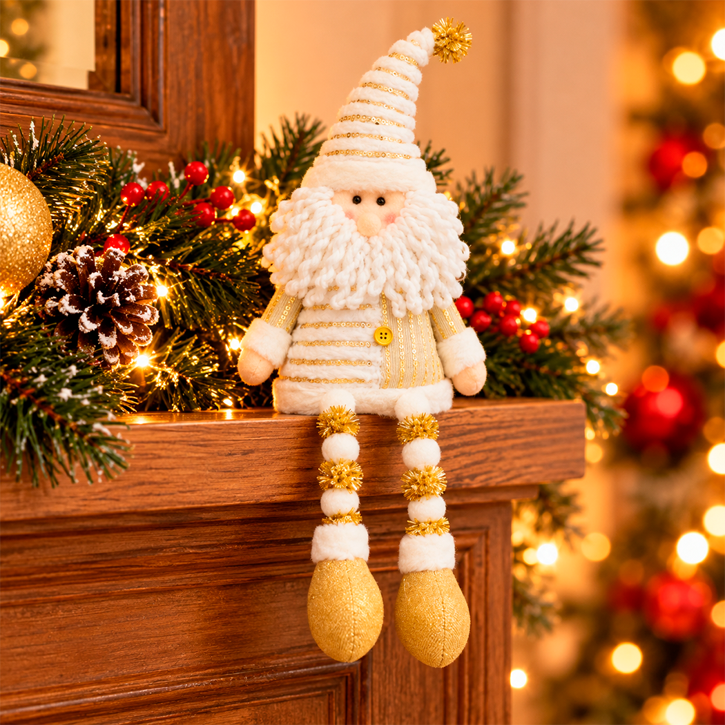 ADORNO MUÑECO SANTA CLAUS CON PIERNAS LARGAS DORADO