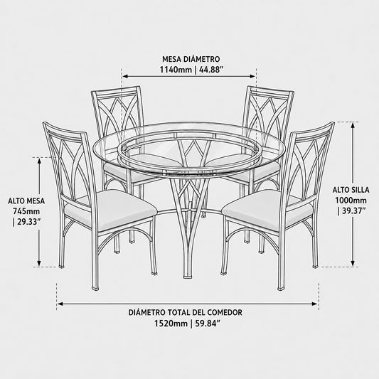 JUEGOS COMEDOR 4 PUESTOS REDONDO