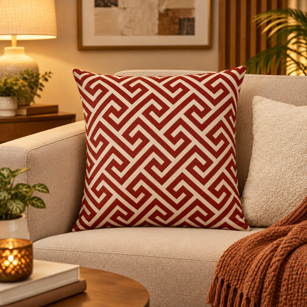 COJÍN DECORATIVO CON DISEÑO EN ROJO