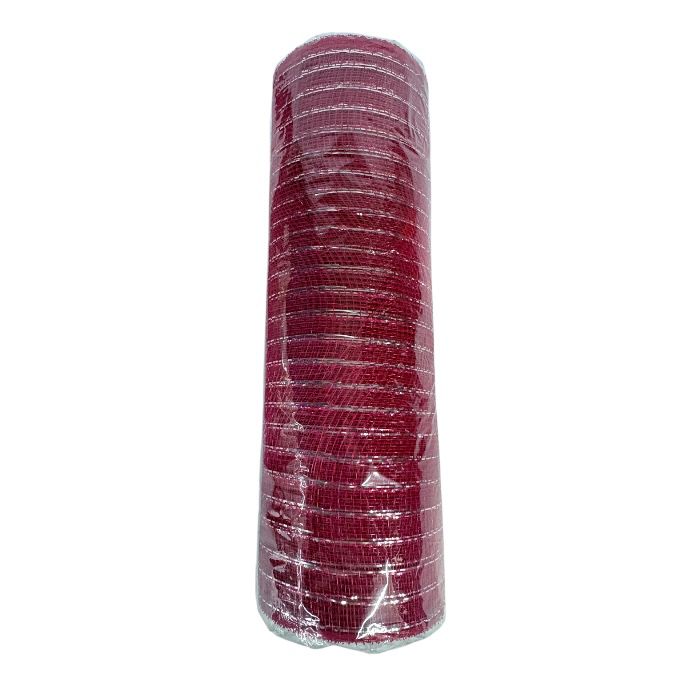 MALLA DECORATIVA GRANDE ROJA CON LINEAS PLATEADAS