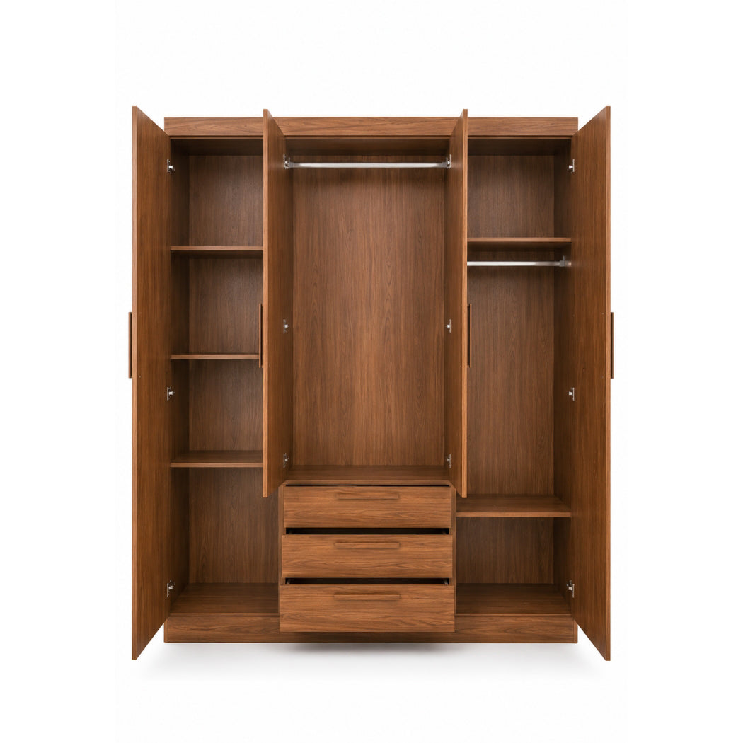 ROPERO DE 4 PUERTAS 3 GAVETAS MARRÓN
