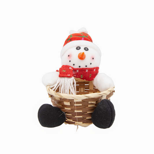 CANASTA DE MIMBRE CHICA CON MUÑECO DE NIEVE