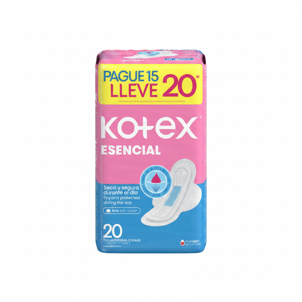 TOALLAS FEMENINAS ESENCIAL TELA KOTEX 20U