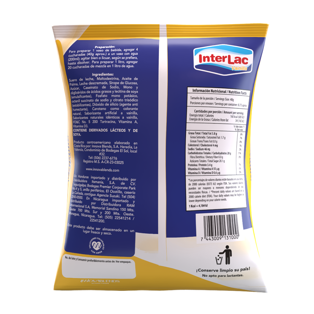 BEBIDA EN POLVO DE VAINILLA INTERLAC 350GR