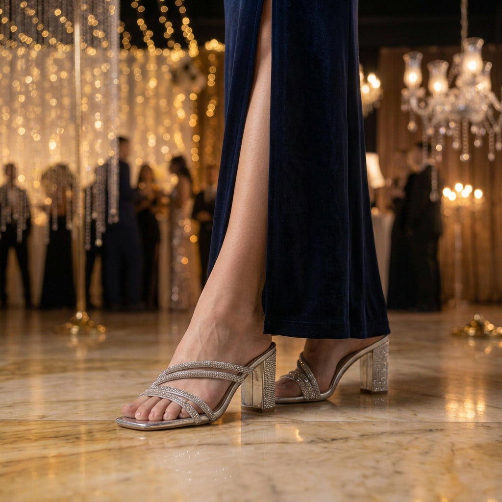 ZAPATOS DE TACÓN CON TIRAS ESTILO MULE PLATEADOS