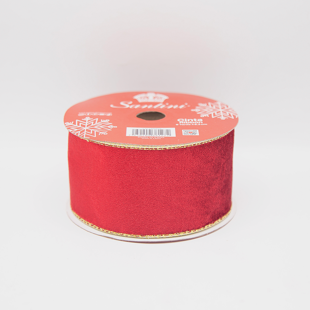 CINTA DECORATIVA ROJO BORDE DORADO 9YDS