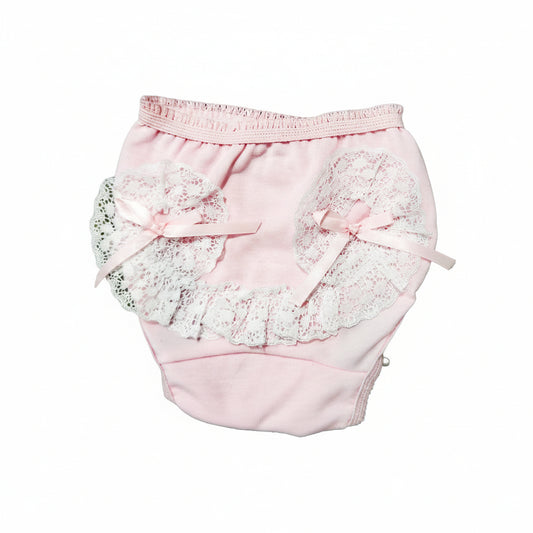 PANTY DE BEBÉ ENCAJE Y ALGODÓN DOS LAZOS
