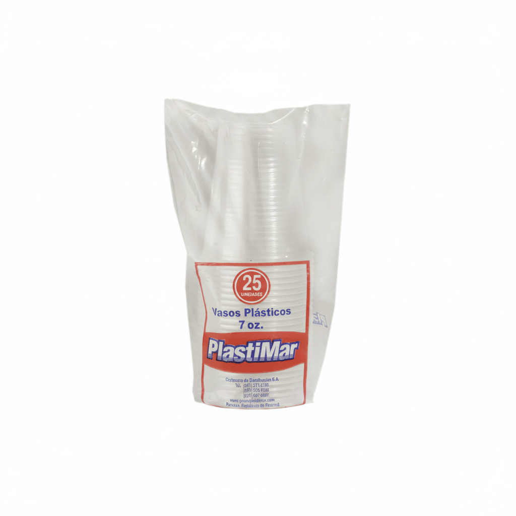 VASOS PLÁSTICOS  TRANSPARENTE 7OZ 25U