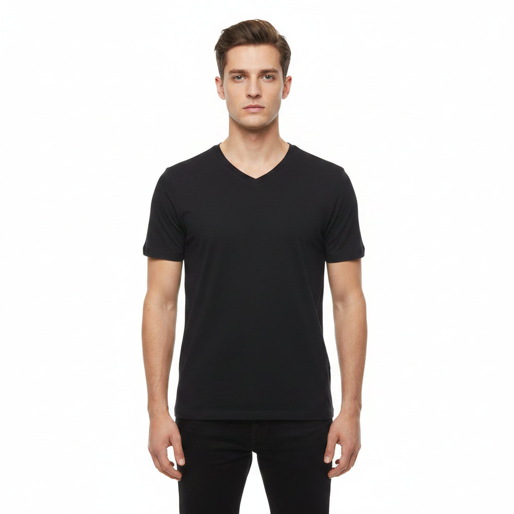 SUETER MANGA CORTA CUELLO V NEGRO