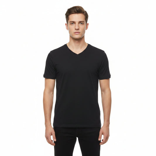 SUETER MANGA CORTA CUELLO V NEGRO