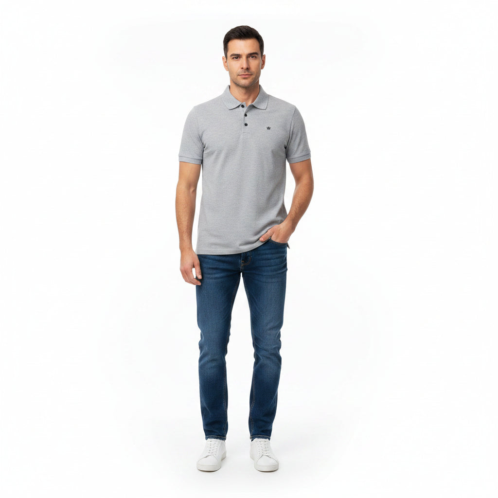 T-SHIRT POLO MANGA CORTA GRIS CHESS KING