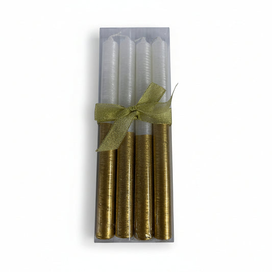 VELAS DECORATIVAS DORADO CON BLANCO