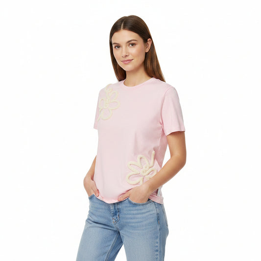 SWETER MANGA CORTA CON DISEÑO DE FLOR