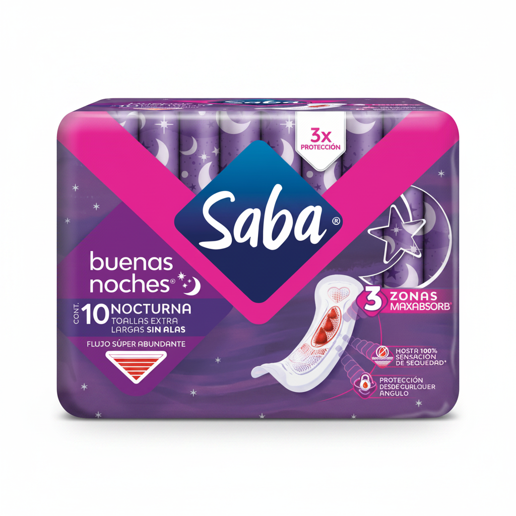 TOALLAS SANITARIAS BUENAS NOCHES SIN ALAS SABA 10U