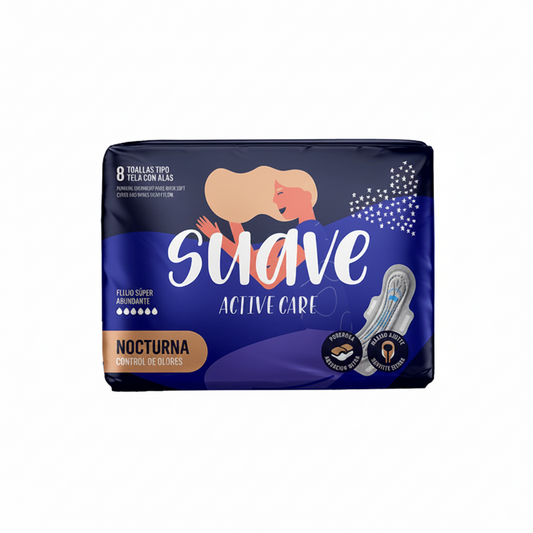 TOALLAS FEMENINAS NOCTURNAS SUAVE ACTIVE 8U