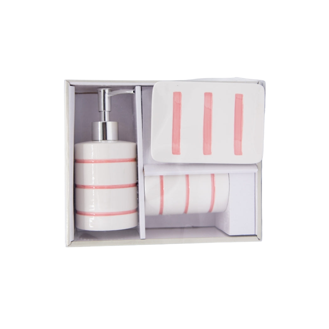 SET DE BAÑO CERÁMICO CON RAYAS 3PZS