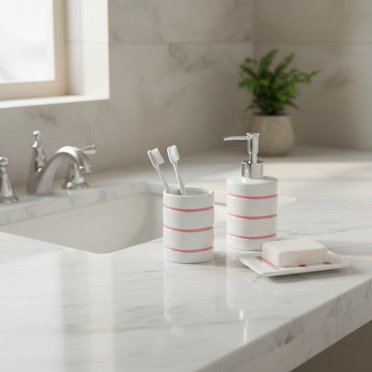 SET DE BAÑO CERÁMICO CON RAYAS 3PZS
