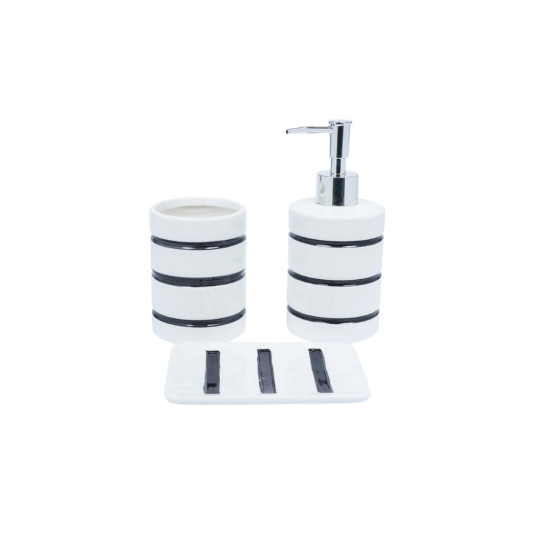 SET DE BAÑO CERÁMICO CON RAYAS 3PZS