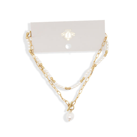COLLAR DOBLE CAPA DORADO CON PERLA