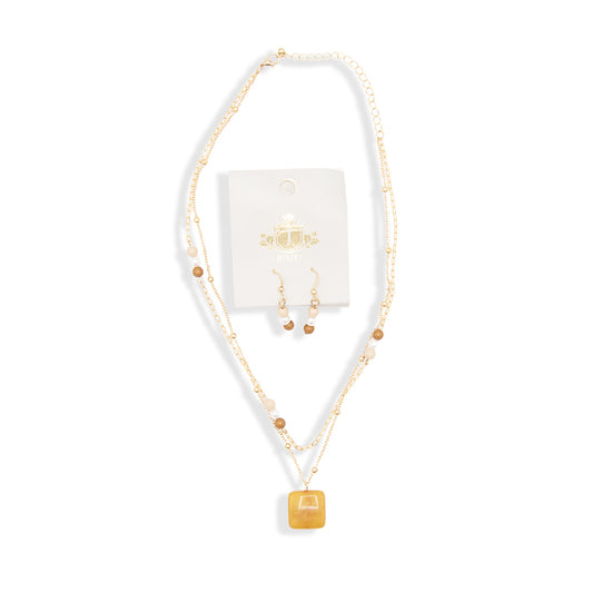 COLLAR DOS CAPAS PIEDRAS BEIGE Y CAFÉ