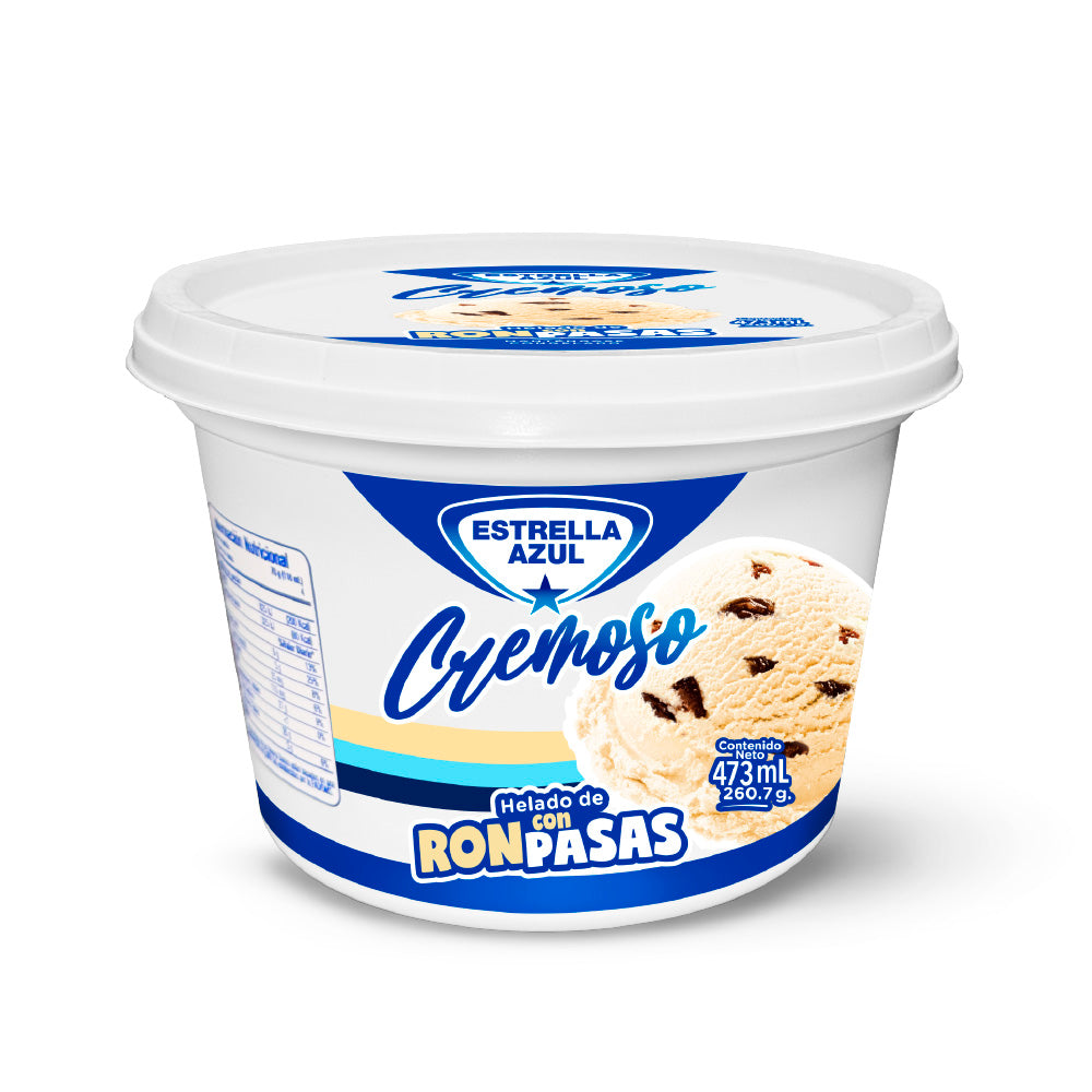 HELADOS RON CON PASAS ESTRELLA AZUL 473ML