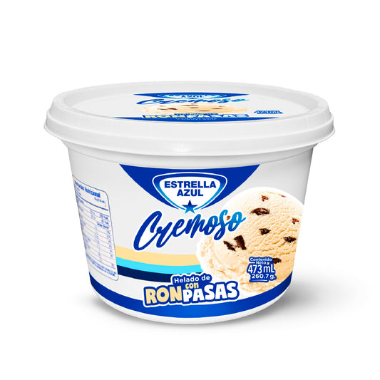 HELADOS RON CON PASAS ESTRELLA AZUL 473ML