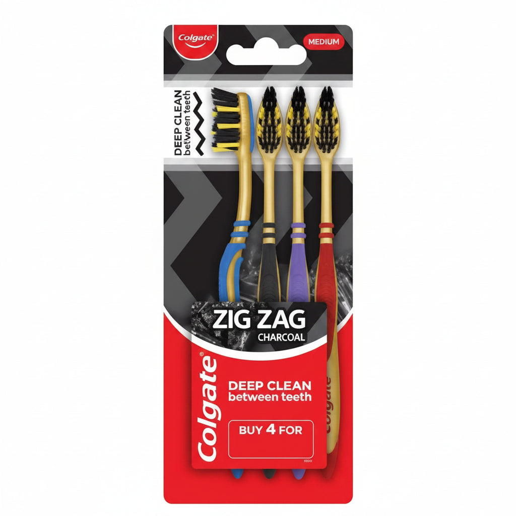 CEPILLO DENTAL ZIGZAG CHARCOAL 4PACK